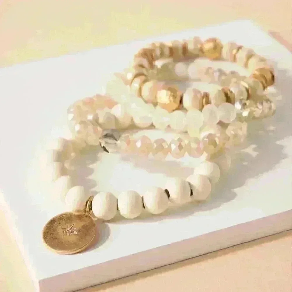 Wood Glass Layered Charm Bracelet
